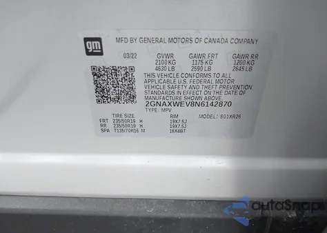 2022 Chevrolet Equinox Awd Rs from USA, damaged, VIN 2GNAXWEV8N6142870